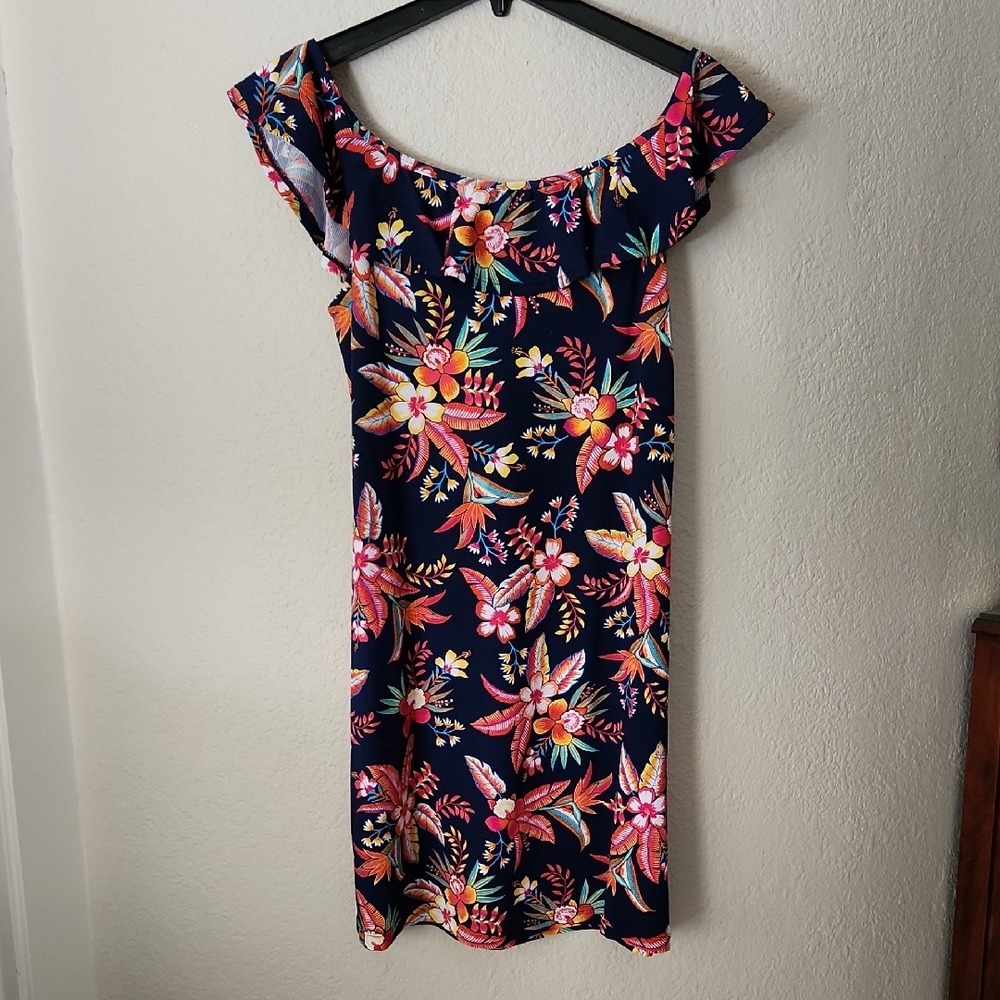 Tommy Bahama Navy and Orange Floral Midi Dress